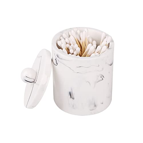 Tonxus Qtip Holder Cotton Swab Canister with Marble Look,Resin Bathroom Canister, Cosmetics Makeup Countertop Containers,Vanity Storage Jars Organizer for Cotton Ball,Cotton Swab,Bath Salts,White