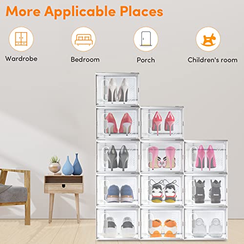 XiangGuanQianYing Shoe Box,6 Pack Large Shoe Boxes Clear Plastic Stackable,Space Saving Foldable Shoe Organizer Boxes