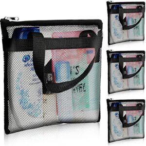 4 pcs mesh shower caddy 10.2 x 9.8 inch quick dry shower bag with zipper black travel gym shower caddy tote portable toiletry and bath organizer mesh caddy bag for college dorm, beach, camp, swim