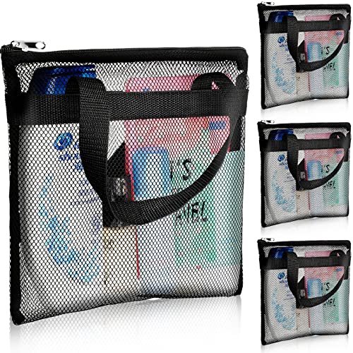 4 Pcs Mesh Shower Caddy 10.2 x 9.8 Inch Quick Dry Shower Bag with Zipper Black Travel Gym Shower Caddy Tote Portable Toiletry and Bath Organizer Mesh Caddy Bag for College Dorm, Beach, Camp, Swim