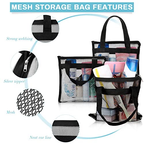 4 Pcs Mesh Shower Caddy 10.2 x 9.8 Inch Quick Dry Shower Bag with Zipper Black Travel Gym Shower Caddy Tote Portable Toiletry and Bath Organizer Mesh Caddy Bag for College Dorm, Beach, Camp, Swim