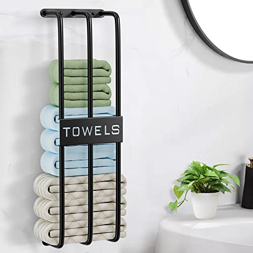 Towel Racks for Bathroom Wall Mounted, Upgrade 3 Bar Towel Storage for Small Bathroom, Bath Towel Storage, Wall Towel Rack for Rolled Towels, Towel Organizer for Bathroom, Metal Towel Holder, Black