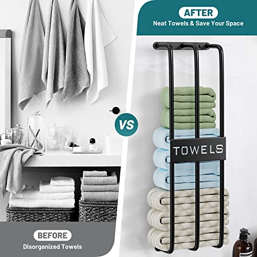 Towel Racks for Bathroom Wall Mounted, Upgrade 3 Bar Towel Storage for Small Bathroom, Bath Towel Storage, Wall Towel Rack for Rolled Towels, Towel Organizer for Bathroom, Metal Towel Holder, Black