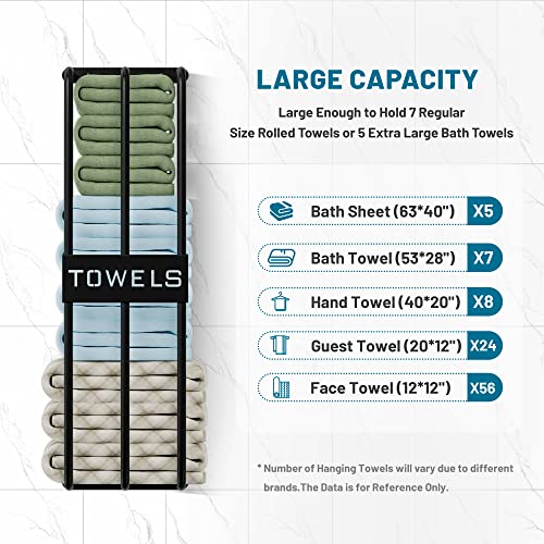 Towel Racks for Bathroom Wall Mounted, Upgrade 3 Bar Towel Storage for Small Bathroom, Bath Towel Storage, Wall Towel Rack for Rolled Towels, Towel Organizer for Bathroom, Metal Towel Holder, Black