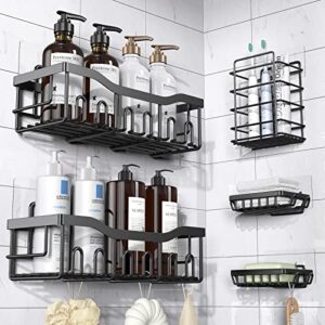 eudele shower caddy 5 pack,adhesive shower organizer for bathroom storage&kitchen,no drilling,large capacity,rustproof stainless steel bathroom organizer,bathroom shower shelves for inside shower