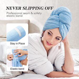 Sucedul Large Microfiber Hair Towel Wrap for Women, 2 Pack Super Absorbent Hair Drying Towel, Anti Frizz Fast Drying Hair Turbans for Long, Thick, Curly Hair, Super Soft Hair Wrap Towels Blue Pink