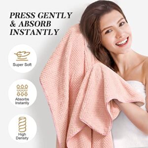 Sucedul Large Microfiber Hair Towel Wrap for Women, 2 Pack Super Absorbent Hair Drying Towel, Anti Frizz Fast Drying Hair Turbans for Long, Thick, Curly Hair, Super Soft Hair Wrap Towels Blue Pink