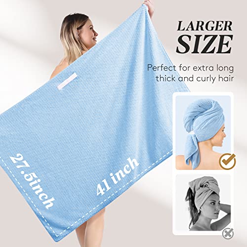 Sucedul Large Microfiber Hair Towel Wrap for Women, 2 Pack Super Absorbent Hair Drying Towel, Anti Frizz Fast Drying Hair Turbans for Long, Thick, Curly Hair, Super Soft Hair Wrap Towels Blue Pink