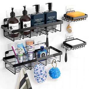 4 Pack Shower Caddy Basket Shelf with Soap Holder, No Drilling Traceless Adhesive Shower Wall Shelves, Rustproof Black Bathroom Shower Storage Organizer (Matte Black)