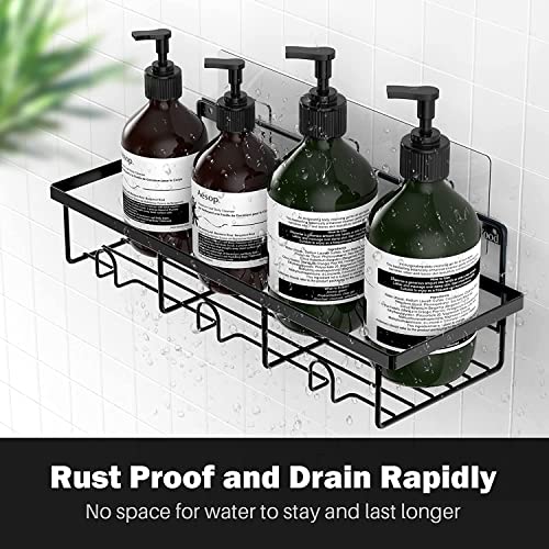 4 Pack Shower Caddy Basket Shelf with Soap Holder, No Drilling Traceless Adhesive Shower Wall Shelves, Rustproof Black Bathroom Shower Storage Organizer (Matte Black)