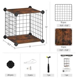 SONGMICS Wire 6-Cube Storage, Modular Storage Unit, Closet Organizer, 11.8 x 11.8 x 11.8 Inches Cubes, for Books Folded Clothes Shoes Toys, in The Dorm, Apartment, Rustic Brown and Black ULPM023A01