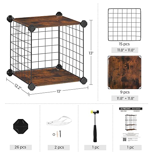 SONGMICS Wire 6-Cube Storage, Modular Storage Unit, Closet Organizer, 11.8 x 11.8 x 11.8 Inches Cubes, for Books Folded Clothes Shoes Toys, in The Dorm, Apartment, Rustic Brown and Black ULPM023A01