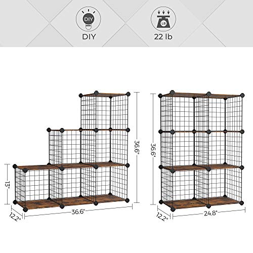 SONGMICS Wire 6-Cube Storage, Modular Storage Unit, Closet Organizer, 11.8 x 11.8 x 11.8 Inches Cubes, for Books Folded Clothes Shoes Toys, in The Dorm, Apartment, Rustic Brown and Black ULPM023A01