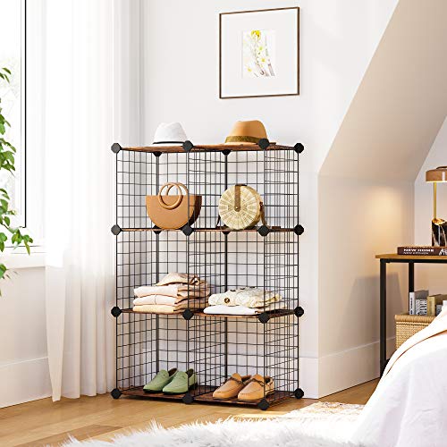 SONGMICS Wire 6-Cube Storage, Modular Storage Unit, Closet Organizer, 11.8 x 11.8 x 11.8 Inches Cubes, for Books Folded Clothes Shoes Toys, in The Dorm, Apartment, Rustic Brown and Black ULPM023A01