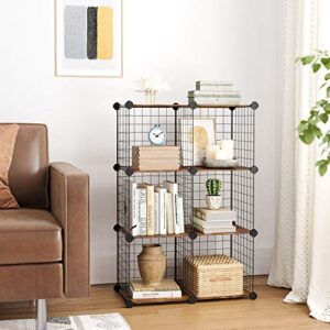 SONGMICS Wire 6-Cube Storage, Modular Storage Unit, Closet Organizer, 11.8 x 11.8 x 11.8 Inches Cubes, for Books Folded Clothes Shoes Toys, in The Dorm, Apartment, Rustic Brown and Black ULPM023A01