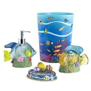 allure home creation under the sea fish 4-piece bathroom accessory set-resin lotion dispenser, toothbrush holder, soap dish and plastic wastebasket