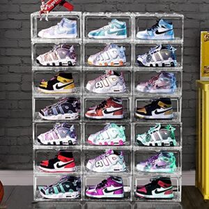 Clear Shoe Box Stackable 3 Pack of Fully Transparent Sneaker Display Storage Box for Men Women, Shoe Boxes Container with Lids, Shoe Organizer for Closet, Acrylic Boxes for Display - Large Size 14.2'' X11'' X8.7''