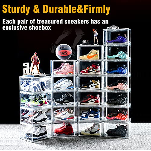 Clear Shoe Box Stackable 3 Pack of Fully Transparent Sneaker Display Storage Box for Men Women, Shoe Boxes Container with Lids, Shoe Organizer for Closet, Acrylic Boxes for Display - Large Size 14.2'' X11'' X8.7''