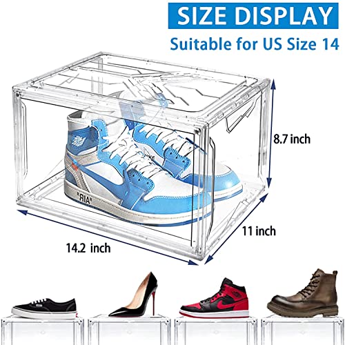 Clear Shoe Box Stackable 3 Pack of Fully Transparent Sneaker Display Storage Box for Men Women, Shoe Boxes Container with Lids, Shoe Organizer for Closet, Acrylic Boxes for Display - Large Size 14.2'' X11'' X8.7''