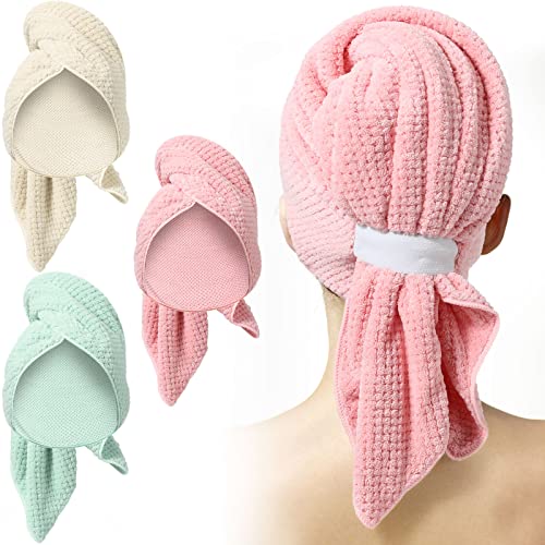 3 Pack Microfiber Hair Towel Absorbent Wrap Towel Hair Towel Turban Large Quick Hair Dry Towel Bath Head Towel Head Wrap Hair Drying Towel for Women Men Long Hair Curly Hair Shower, Pink Green White