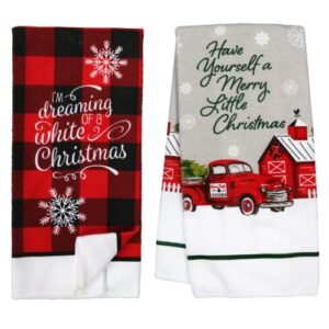 greenbrier international christmas towels/decorative christmas kitchen towels/hand towels for bathroom decorative set/christmas kitchen decorations - 2 set of 2