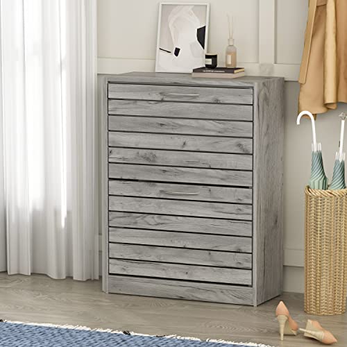 AGOTENI Shoe Cabinet with 2 Flip Drawers, Shoe Storage Organizer with 2-Tier Shelf for Entryway, Freestanding Shoe Rack Storage Organizer (Grey)