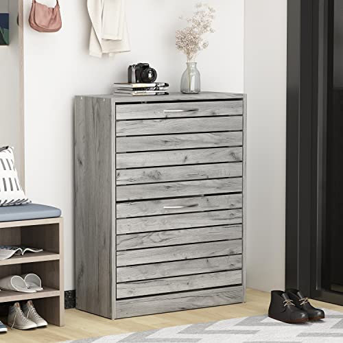 AGOTENI Shoe Cabinet with 2 Flip Drawers, Shoe Storage Organizer with 2-Tier Shelf for Entryway, Freestanding Shoe Rack Storage Organizer (Grey)