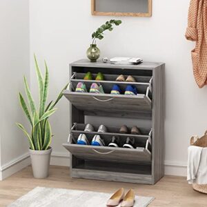 AGOTENI Shoe Cabinet with 2 Flip Drawers, Shoe Storage Organizer with 2-Tier Shelf for Entryway, Freestanding Shoe Rack Storage Organizer (Grey)