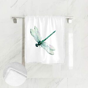 OTVEE Beautiful Flying Green Dragonfly Towels Hand Washcloths 30x15 inch Polyester Fingertip Towel for Home Hotel Bathroom Decoration