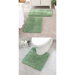 miulee set of 2 bathroom mats and toilet rugs, 20''x30''+20''x30''+20''x24''(u-shaped), non slip soft rugs for bath tub shower, green