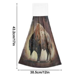 ATTX Set of 2 Standing Side View Bison Oil Painting Hanging Tie Towels Absorbent Soft Coral Velvet Kitchen Hand Towel Dish Wipe Cloth for Kitchen Bathroom