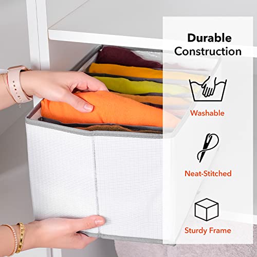 4EVERGOODS Wardrobe Clothes Organizer, Closet Organizer, Dresser Organizer - Lightweight Sweaters, Shirts, T-Shirts, Leggings, Skirts, 7 Grids - PVC Gray - 1 Piece Set