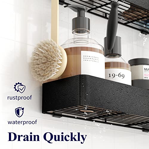 Kitsure Shower Caddy - 2 Pack Rustproof Shower Organizer, Drill-Free & Quick-Dry Shower Shelf for inside Shower with Large Capacity, Durable Stainless Steel Shower Rack with 4 Hooks, Black