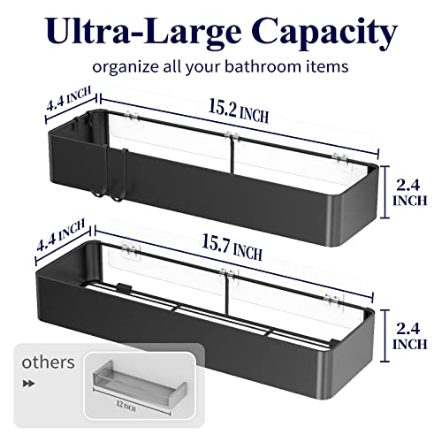 Kitsure Shower Caddy - 2 Pack Rustproof Shower Organizer, Drill-Free & Quick-Dry Shower Shelf for inside Shower with Large Capacity, Durable Stainless Steel Shower Rack with 4 Hooks, Black