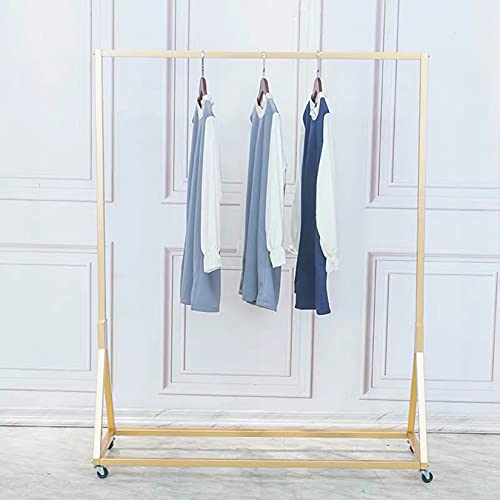 WFDERAN Modern Simple Heavy Duty Metal Rolling Clothing Garment Rack with Wheel,Creative Commercial Wedding Dress Display Shelf,Single Rod Floor-Standing Clothes Hangers (Gold without Wood, 47.2" L)