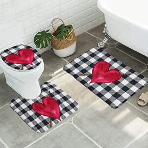 gulidi valentines love 3 piece bath mat sets, sweet doughnut i love you saying words bathroom mats set for valentine's day decor absorbent u-shaped contour toilet mat, toilet lid cover, large