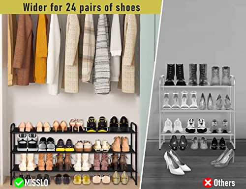 MISSLO 3-Tier Long Shoe Rack for Closet and 4 Tier Long Shoe Organizer for Closet Shoe Organizer for Closet Floor Entryway Storage Stackable Wide Shoe Shelf Stores Men Sneakers