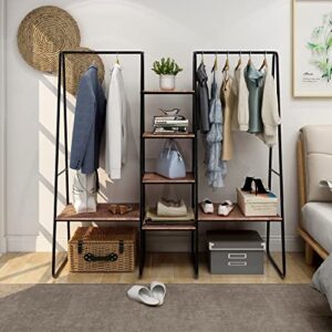 verfarm metal garment rack, freestanding heavy duty clothes rack with 2 hanger rod and 6 shelves for bedroom living room