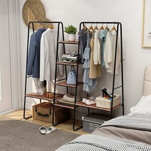 VERFARM Metal Garment Rack, Freestanding Heavy Duty Clothes Rack with 2 Hanger Rod and 6 Shelves for Bedroom Living Room