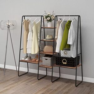 VERFARM Metal Garment Rack, Freestanding Heavy Duty Clothes Rack with 2 Hanger Rod and 6 Shelves for Bedroom Living Room