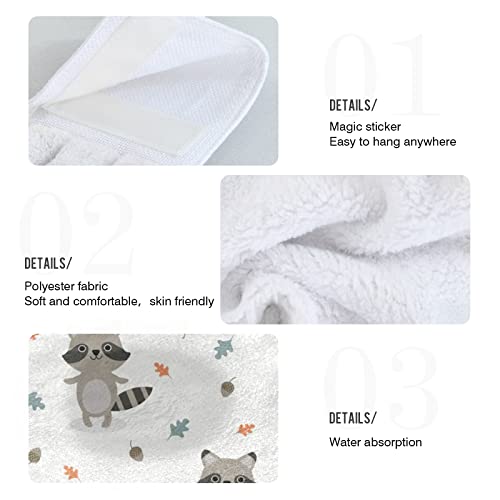 susiyo 2pcs Hanging Kitchen Towels Cute Baby Raccoon Hand Bath Towels Super Absorbent Dish Towels Soft Coral Velvet Tie Towel with Loop for Bathroom Washcloth Farmhouse Home Decor, 18x14 Inch