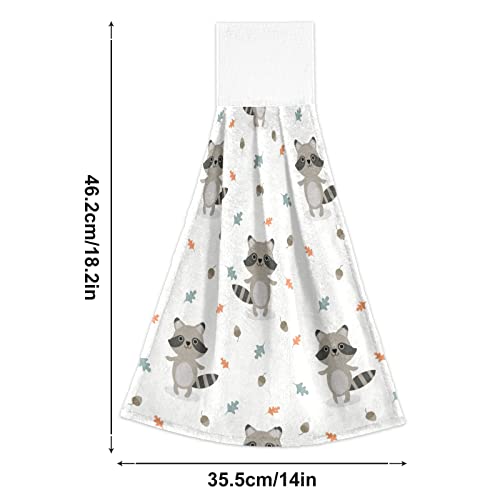 susiyo 2pcs Hanging Kitchen Towels Cute Baby Raccoon Hand Bath Towels Super Absorbent Dish Towels Soft Coral Velvet Tie Towel with Loop for Bathroom Washcloth Farmhouse Home Decor, 18x14 Inch