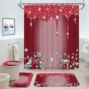 4pcs bling diamond shower curtain set with non-slip rugs toilet lid cover and bath mat shower curtain with 12 hooks bathroom sets with shower curtain and rugs and accessories