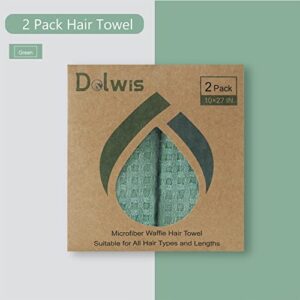 Microfiber Hair Drying Towel - 2Packs Waffle Long Hair Head Turban Wraps Terry Cloth Fast Absorbent Dry Anti Frizz Twist Plopping Curly Shower Turban for Women Wet Hair (Green)