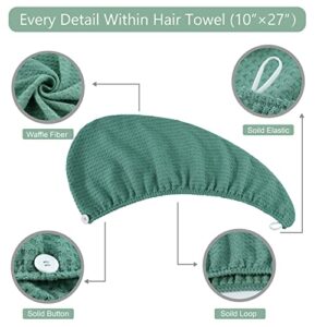 Microfiber Hair Drying Towel - 2Packs Waffle Long Hair Head Turban Wraps Terry Cloth Fast Absorbent Dry Anti Frizz Twist Plopping Curly Shower Turban for Women Wet Hair (Green)