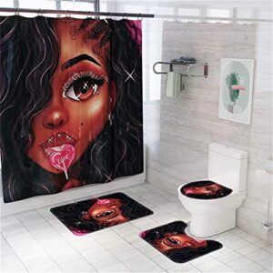 byitre 4pcs shower curtain set with rugs,toilet lid cover and u-shaped mat,african american shower curtains for bathroom waterproof polyester black women bathroom sets, 71'' x 71''