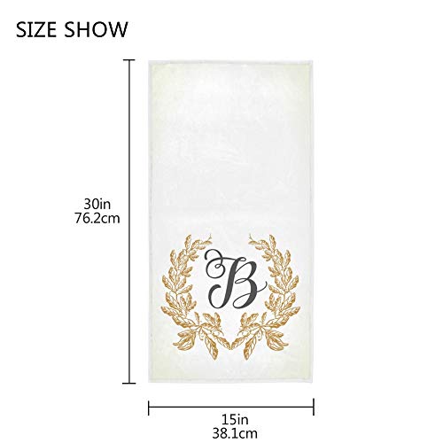 Oreayn Monogrammed Hand Towel for Bathroom Kitchen Polyester and Cotton 30 x 15 inch Soft and Absorbent, Gold Leaves Wreath, Monogram Letter B