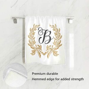 Oreayn Monogrammed Hand Towel for Bathroom Kitchen Polyester and Cotton 30 x 15 inch Soft and Absorbent, Gold Leaves Wreath, Monogram Letter B