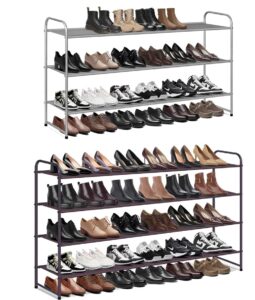 misslo long 3 tier shoe rack for closet adn 4 tier long shoe organizer for closet shoe organizer storage stackable wide shoe shelf holds men sneakers, women heels, boots