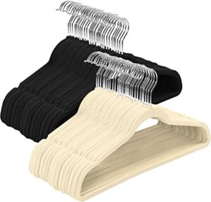 utopia home premium velvet hangers- pack of 100 - non-slip & durable clothes hangers - 360 degree rotatable hook - heavy duty, slim & sleek hanging supports- (50 pack ivory & 50 pack black hangers)